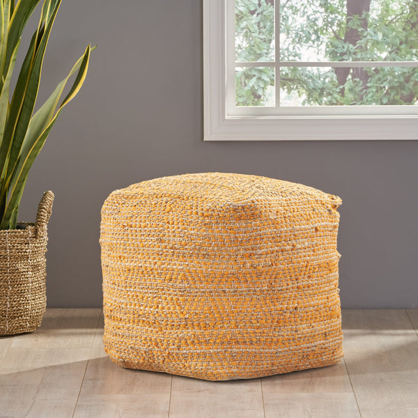 Hand-Crafted Boho Fabric Cube Pouf - NH066992