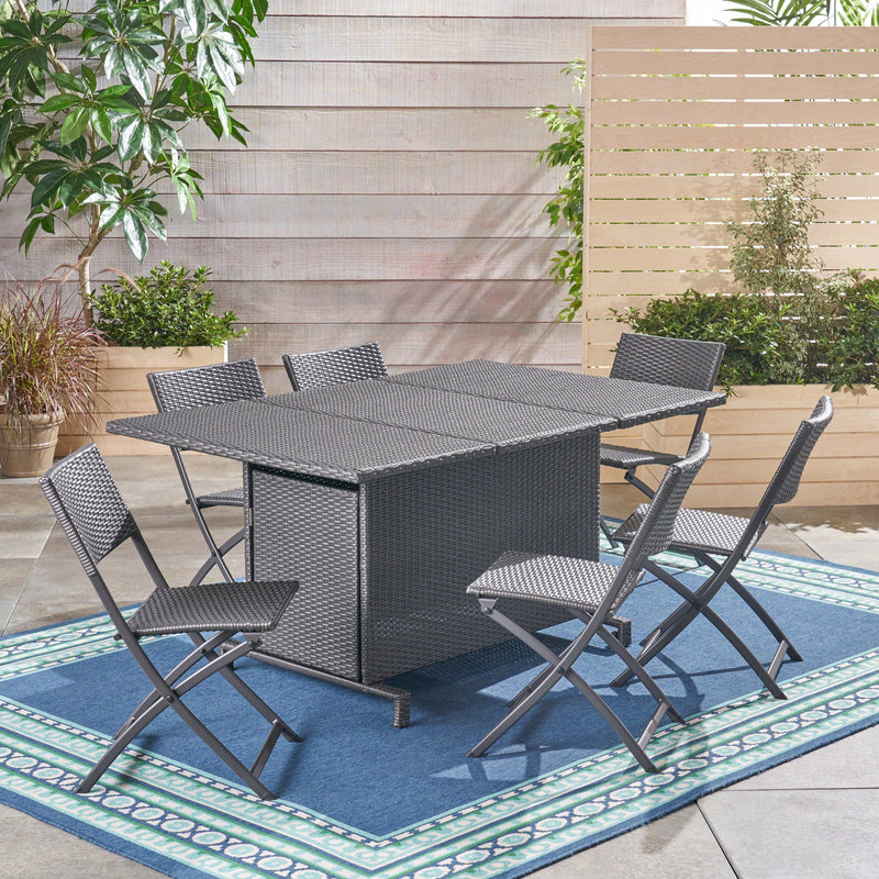 Outdoor 7 Piece Foldable Wicker Dining Set - NH500503