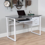 Modern Black and White Iron Office Desk with Tempered Glass Top - NH328003