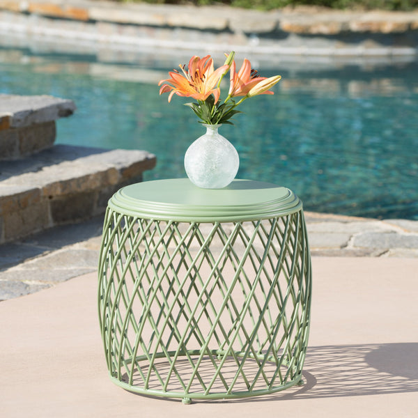 Outdoor 19 Inch Diameter Lattice Iron Side Table - NH149103