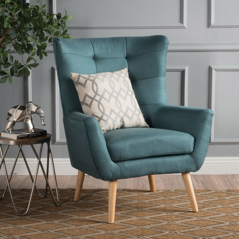 Mid Century Modern Dark Teal Fabric Accent Chair - NH887003