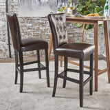 Tufted Back Brown Leather 30-Inch Barstools (Set of 2) - NH183103