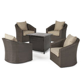 Outdoor 4 Seater Wicker Swivel Chair and Fire Pit Set - NH969213