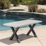 Outdoor White Lightweight Concrete Dining Table w/ Black Iron Legs - NH030103