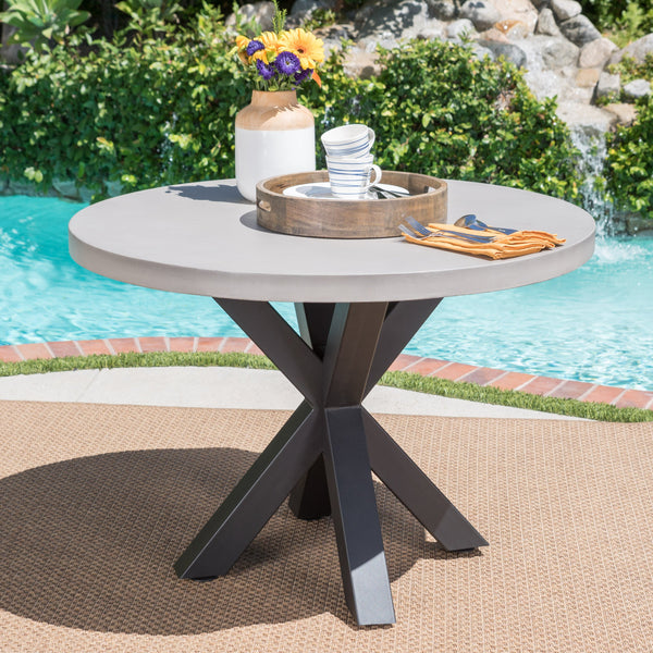 Outdoor Modern Lightweight Concrete Circular Dining Table with Cross Base - NH683103