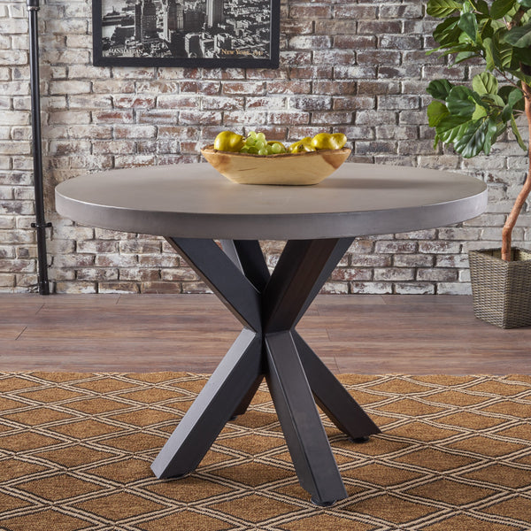 Modern Lightweight Concrete Circular Dining Table with Cross Base - NH583103