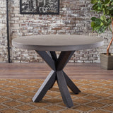 Modern Lightweight Concrete Circular Dining Table with Cross Base - NH583103