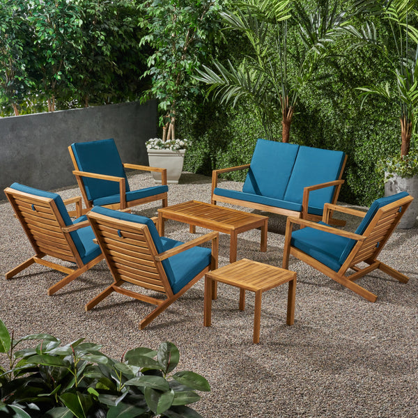Outdoor 6 Seater Acacia Wood Extended Chat Set - NH537903