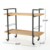 Modern Industrial Two Shelf Wood Finished Bar Cart with Rolling Casters - NH178103