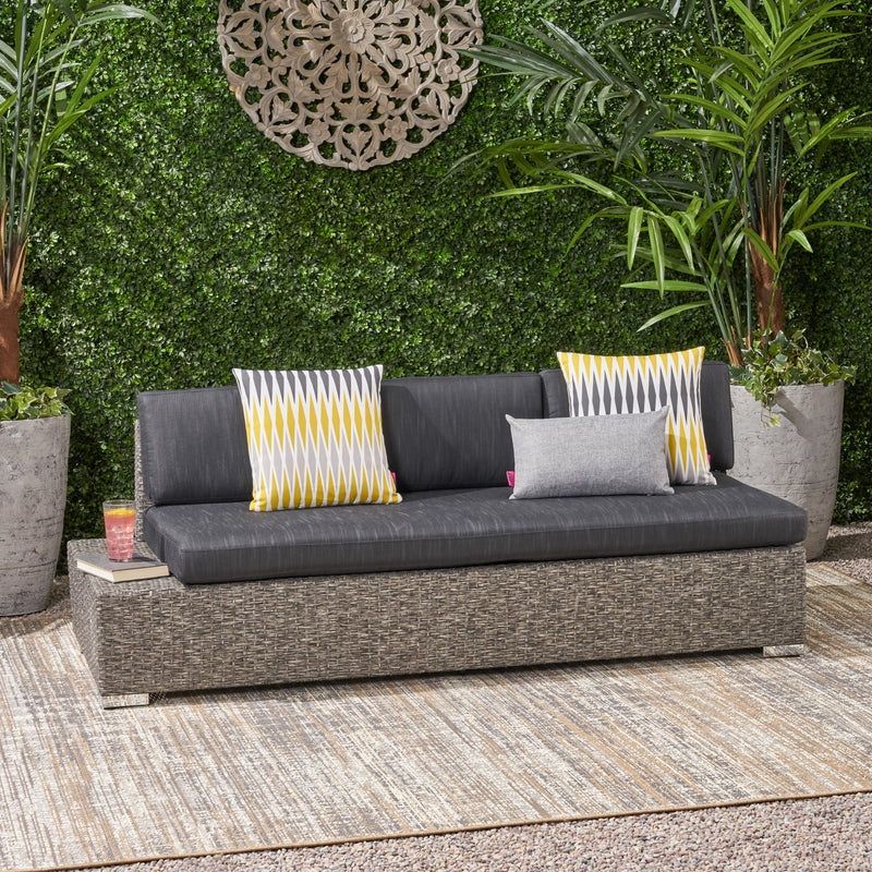 Outdoor 3 Seater Wicker Left Sofa, Mixed Black with Dark Grey Cushions - NH966403