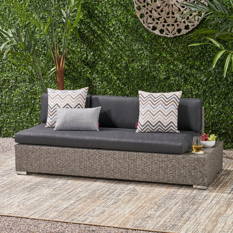 Outdoor 3 Seater Wicker Right Sofa, Mixed Black with Dark Grey Cushions - NH076403