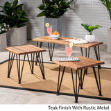 Outdoor Rustic Industrial Acacia Wood Coffee Table and Accent Table Set with Metal Hairpin Legs, Teak - NH109003
