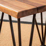 Outdoor Rustic Industrial Acacia Wood Accent Table with Metal Hairpin Legs, Teak - NH209003