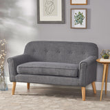 Mid-Century Modern Button Tufted Fabric Upholstered Loveseat w/ Tapered Legs - NH792103