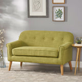 Mid-Century Modern Button Tufted Fabric Upholstered Loveseat w/ Tapered Legs - NH792103