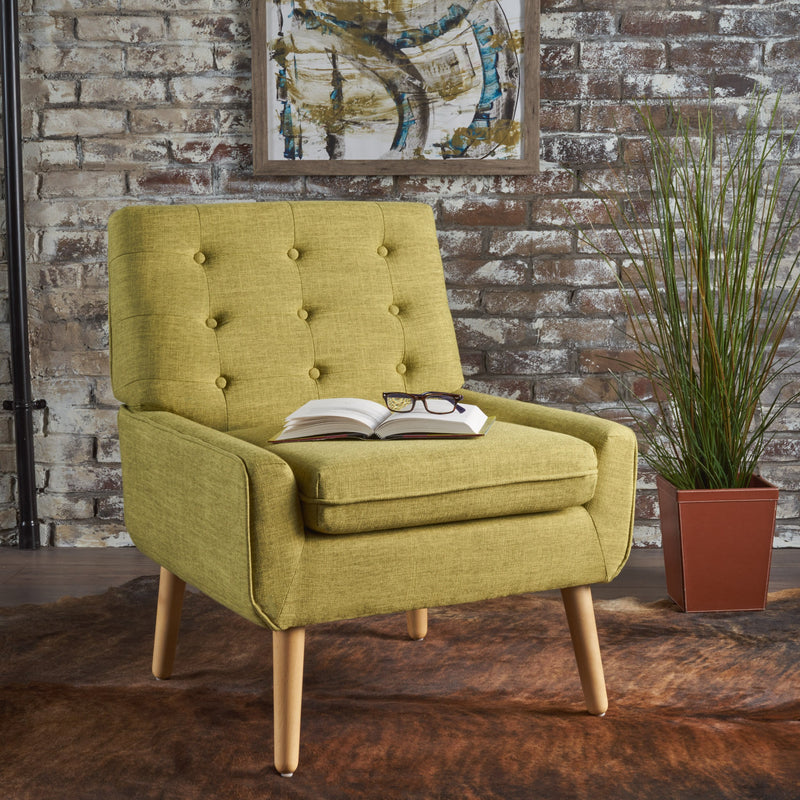 Mid-Century Modern Button Tufted Fabric Upholstered Accent Chair - NH588103