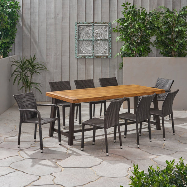 Outdoor Wood and Wicker 8 Seater Dining Set - NH936903