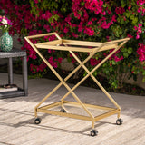 Outdoor Powder Coated Iron and Glass Bar Cart, Gold - NH364403