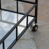 Outdoor Industrial Black Powder Coated Iron Bar Cart with Tempered Glass Shelves - NH953203