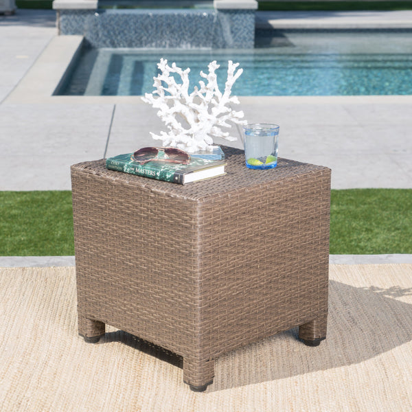 Outdoor Light Brown Wicker Side Table - NH074103