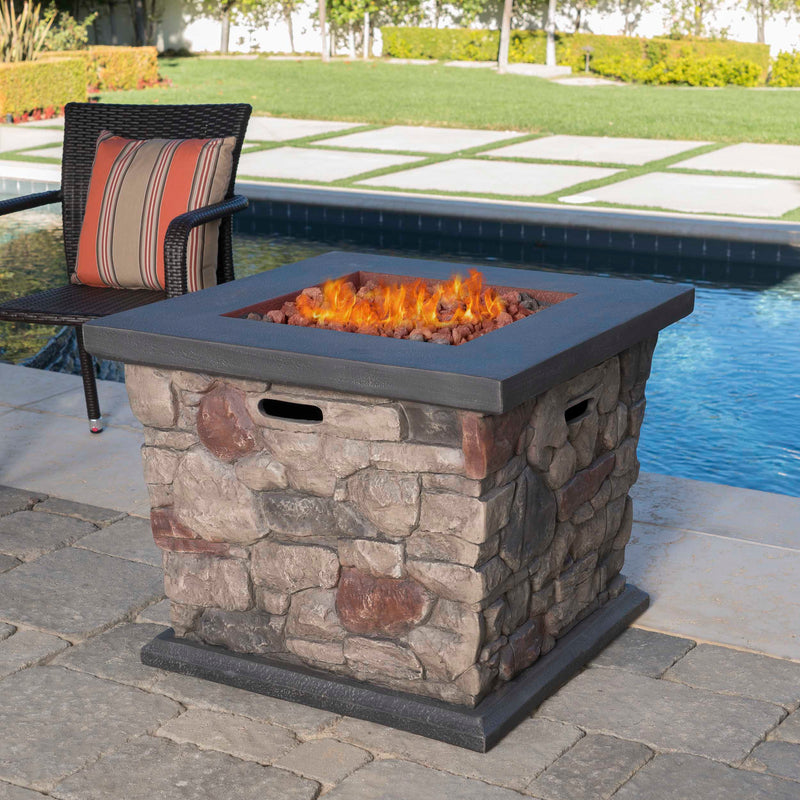 Outdoor Stone Finished Square Fire Pit - 40000 BTU - NH322303