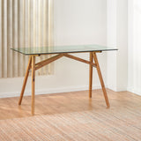 Mid-Century Acacia Wood Desk with Tempered Glass Top - NH941203