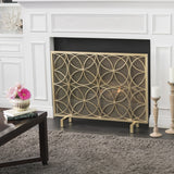 Modern Glam Single Panel Iron Fireplace Screen with Circle Pattern - NH845103