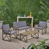 Outdoor Acacia Wood 4 Piece Chat Set with Cushions - NH707703