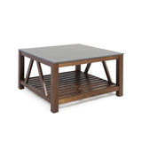 Farmhouse Coffee Table With Faux Stone Top - NH255703