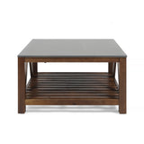 Farmhouse Coffee Table With Faux Stone Top - NH255703