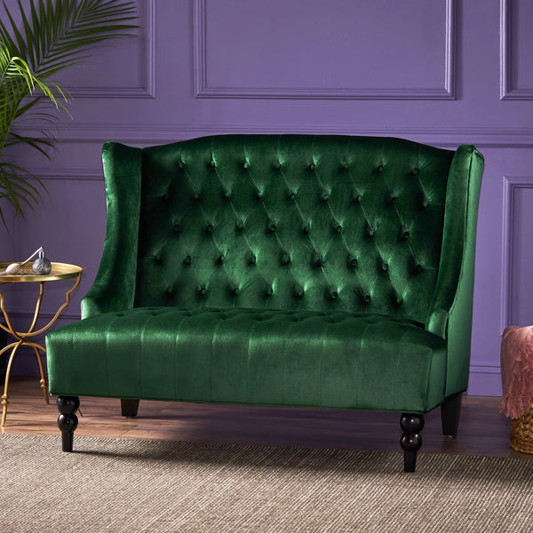French Style Tufted High Winged Back New Velvet Loveseat - NH253303