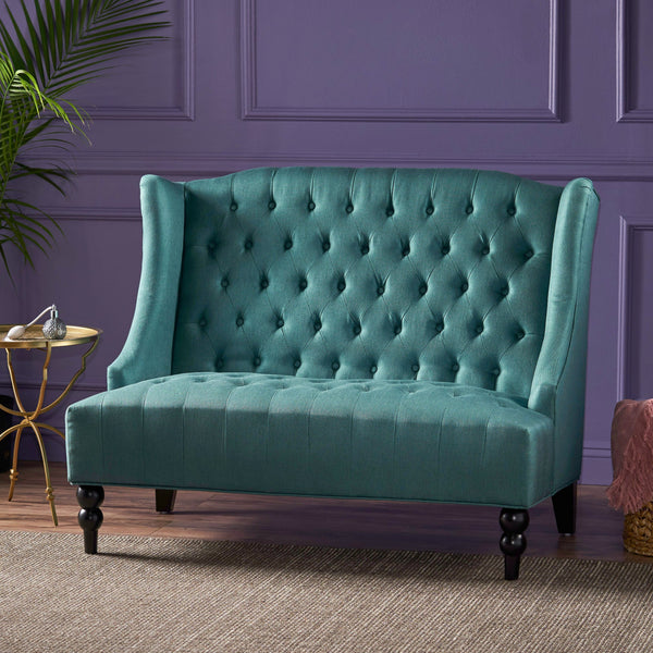 French Style High Back Tufted Winged Fabric Loveseat - NH293103