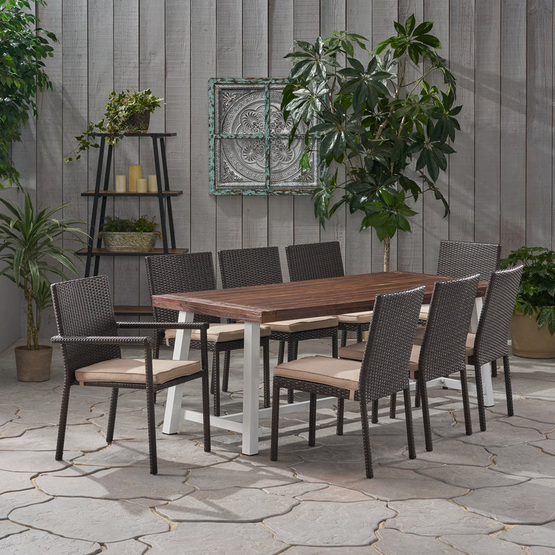 Outdoor Wood and Wicker 8 Seater Dining Set - NH056903