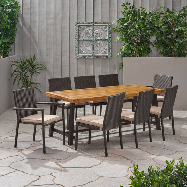 Outdoor Wood and Wicker 8 Seater Dining Set - NH736903