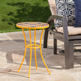 Outdoor Yellow Ceramic Tile Side Table with Iron Frame - NH951103