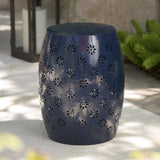 Outdoor Modern Floral Lace-Cut Metal Accent Side Table - NH065103