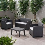 Outdoor 4 Piece Faux Wicker Rattan Chat Set with Water Resistant Cushions - NH516203