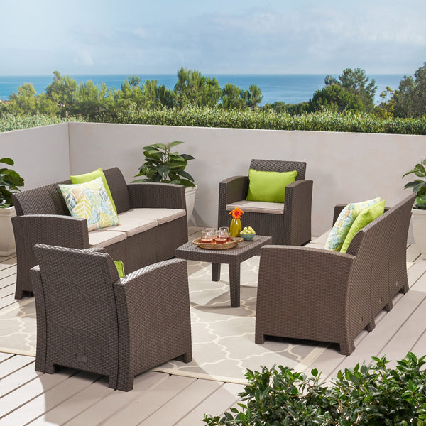 Outdoor 5 Piece Faux Wicker Rattan Style Chat Set - NH426203