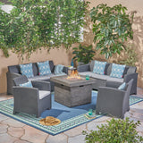 Outdoor 8-Seater Wicker Print Chat Set with Fire Pit - NH033603