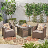 Outdoor 2-Seater Wicker Print Club Chair Chat Set with Fire Pit - NH413603