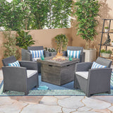 Outdoor 4-Seater Wicker Print Club Chair Chat Set with Fire Pit - NH523603