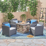 Outdoor 4-Seater Wicker Print Club Chair Chat Set With Fire Pit - NH823603