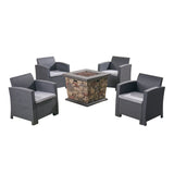 Outdoor 4-Seater Wicker Print Club Chair Chat Set With Fire Pit - NH823603