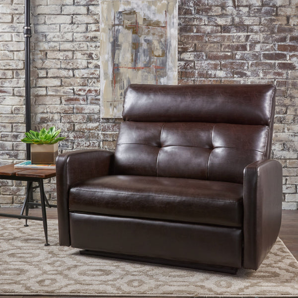 Plush Cushion Tufted Back Leather Loveseat Recliner - NH303103