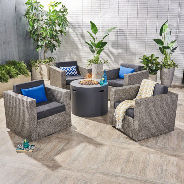 Outdoor 4 Piece Swivel Club Chair Set with Round Fire Pit - NH292503