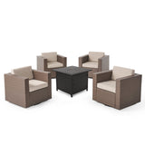Outdoor 4 Seater Wicker Swivel Chair and Fire Pit Set - NH169213