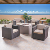 Outdoor 4 Piece Club Chair Set with Square Fire Pit - NH582503