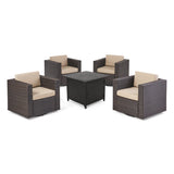 Outdoor 4 Seater Wicker Swivel Chair and Fire Pit Set - NH169213