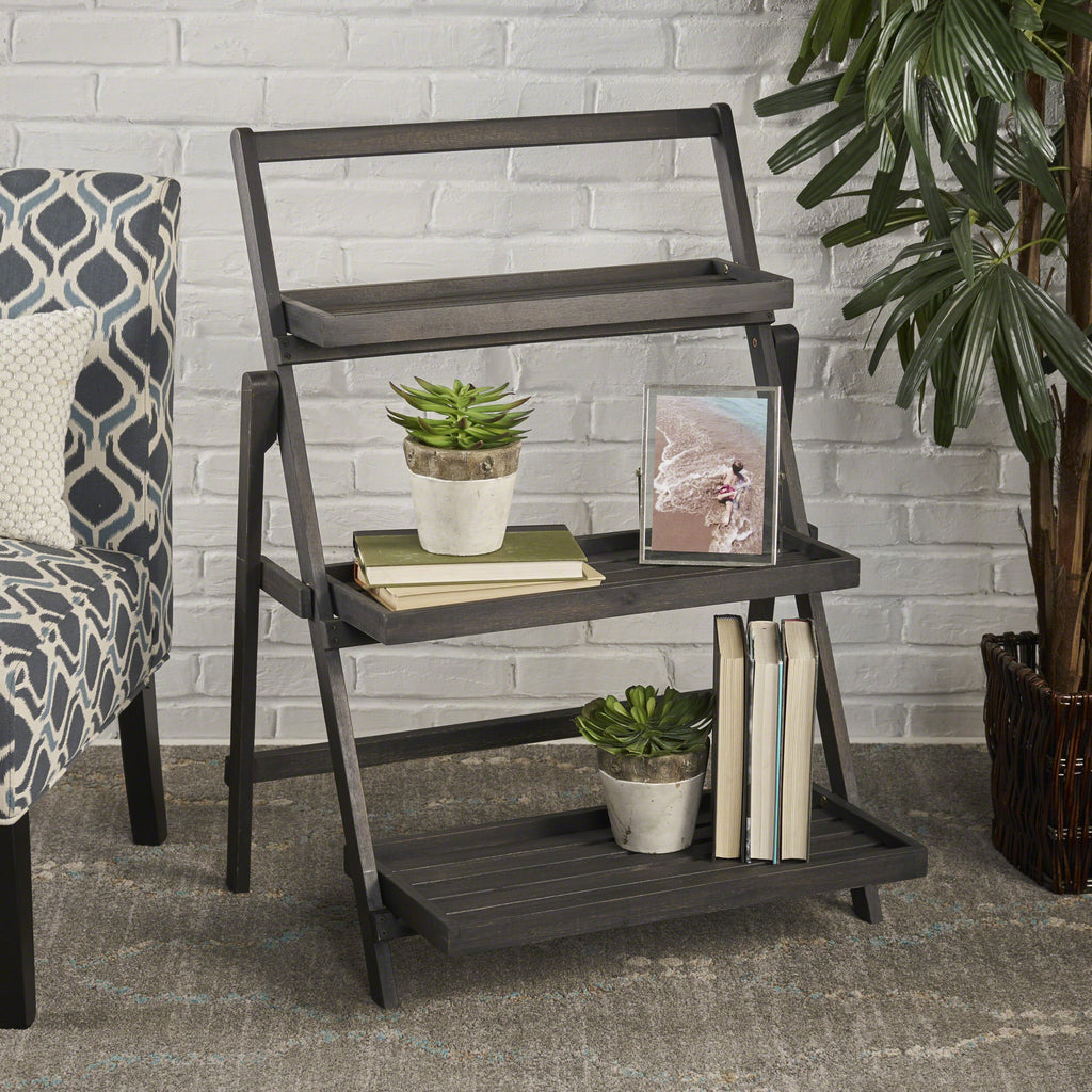 grey indoor plant stand Indoor Chic Dark Grey Acacia Wood Plant Stand