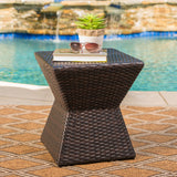 Outdoor 16-inch Multi-brown Wicker Square Side Table - NH474103